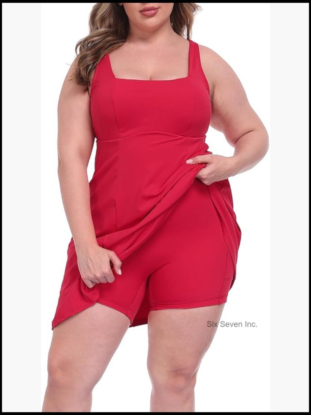 Plus Size Square Neck Tennis Dress with Built-in Shorts and Bra, Quick Dry
